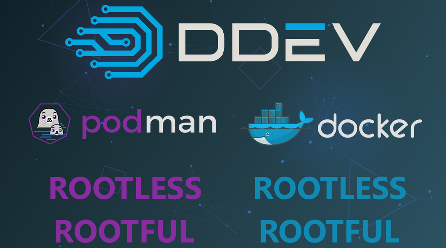 DDEV logo with Podman and Docker logos