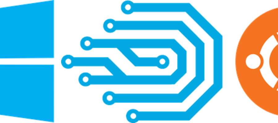 Windows logo with technical circuit elements representing DDEV Windows installation